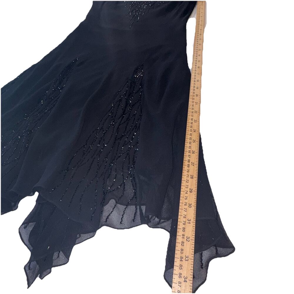 VNTG J Kara 90s Fairycore Black Beaded Mesh Dress Flutter Sleeves asymmetrical - Picture 8 of 15